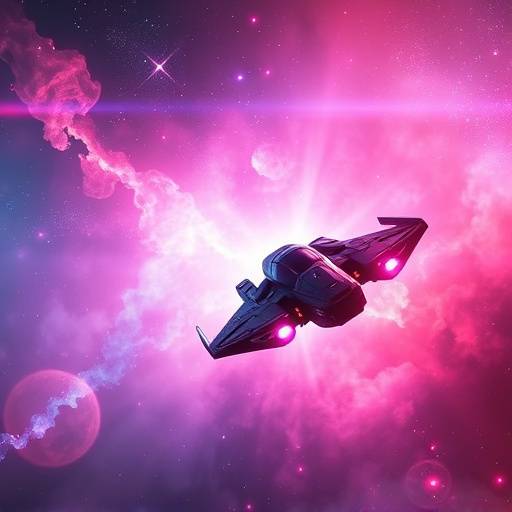Image of a spaceship exploring a nebula from Cosmic Frontier, a sci-fi adventure series