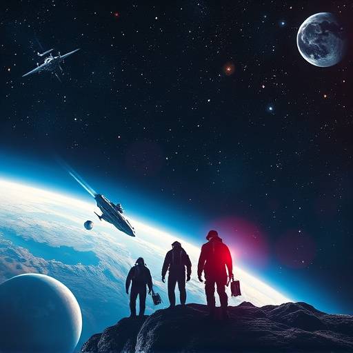 Poster for Nebulous Frontiers, a science fiction series depicting a group of space explorers.