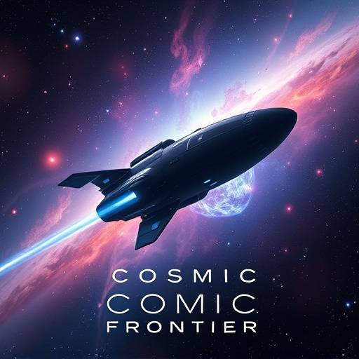 Poster for the TV show Cosmic Frontier, featuring a spaceship exploring a nebula.